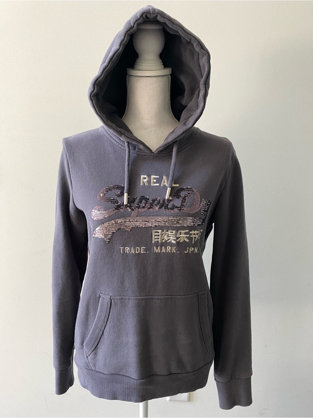 Superdry Blue Charcoal Sequin Logo Hoodie
